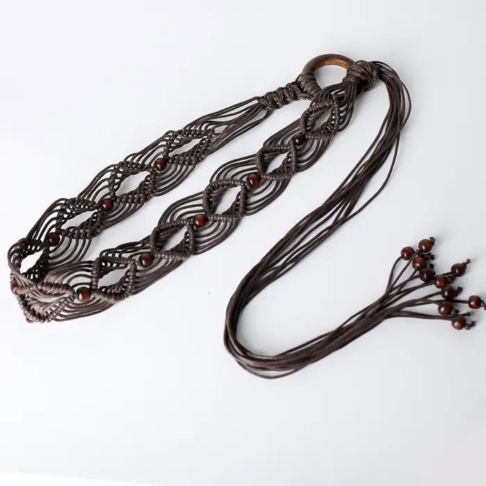 Ceinture tressée rétro pour femme, style bohème, large, ajustable, à nouer, pour robe