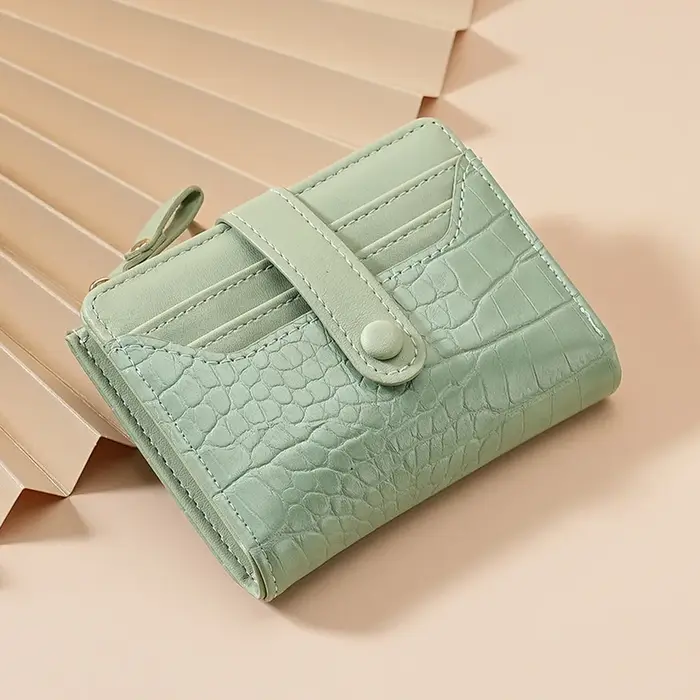 Portefeuille léger à double pli en cuir PU gaufré motif crocodile