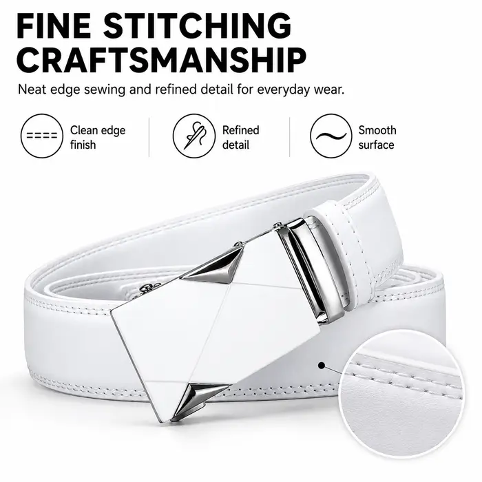 Ceinture en cuir PU blanc pour homme