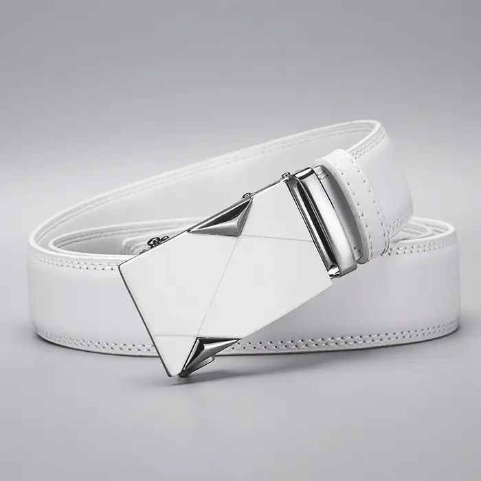 Ceinture en cuir PU blanc pour homme avec boucle automatique