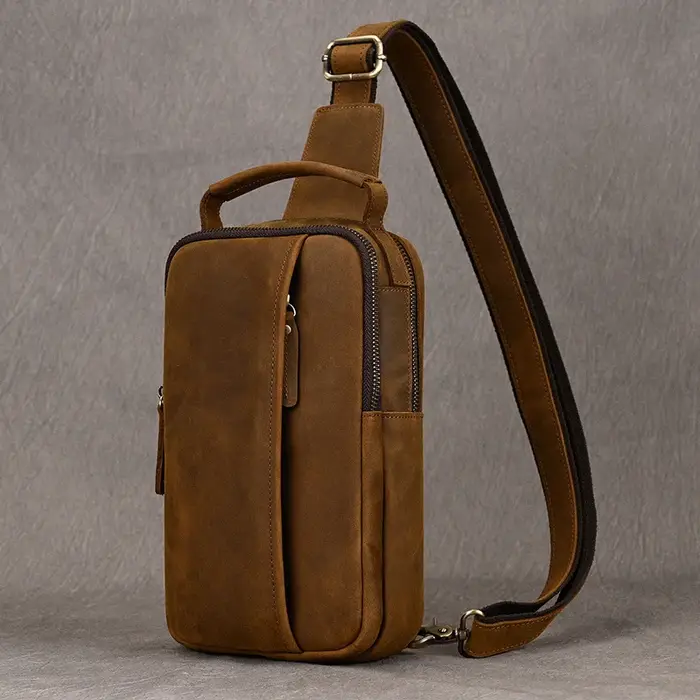 Sacs de poitrine de luxe pour hommes, sac à bandoulière en cuir véritable, sac de poitrine pour homm