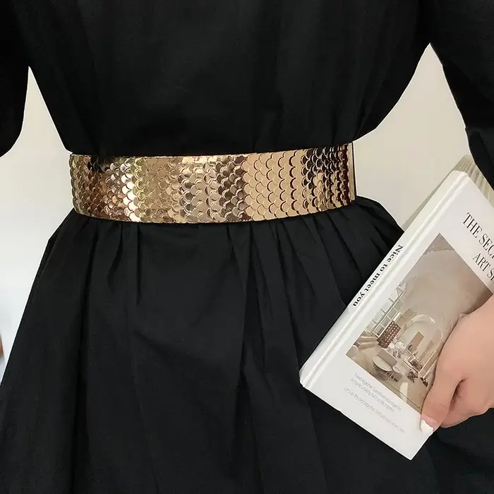 Ceinture en cuir élastique noir sans trous pour femmes
