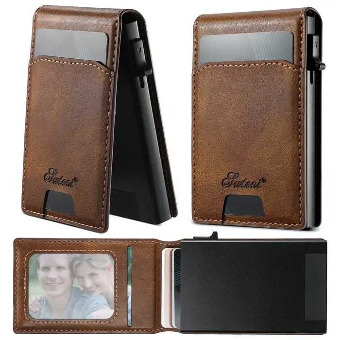 SUTENI portefeuille pour hommes porte-carte magnétique portefeuille support en cuir support pressant le bouton éjecère automatiquement la carte