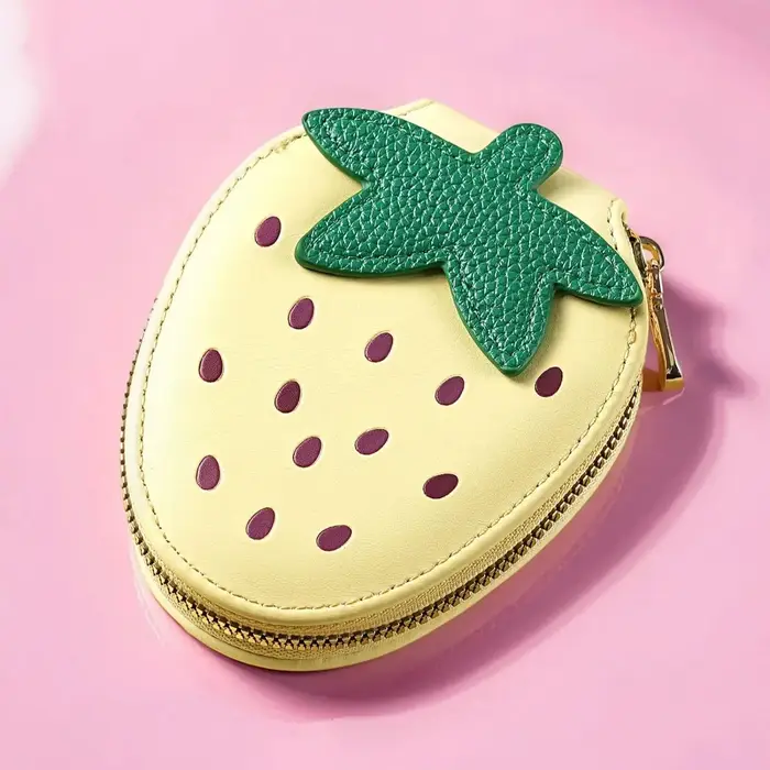 Porte-monnaie Fraise en Cuir PU avec Fermeture Éclair