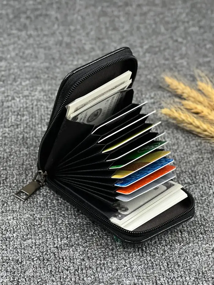 Portefeuille multi-cartes à fermeture éclair pour hommes – Porte-cartes compact avec plusieurs emplacements pour cartes
