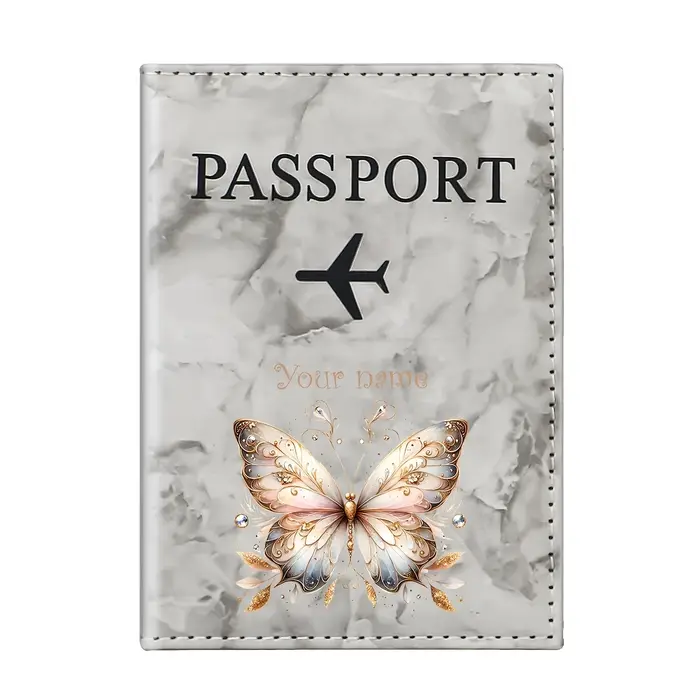 Porte-passeport personnalisé avec nom, style rétro, motif papillon, en PU, avec un magnifique mélang