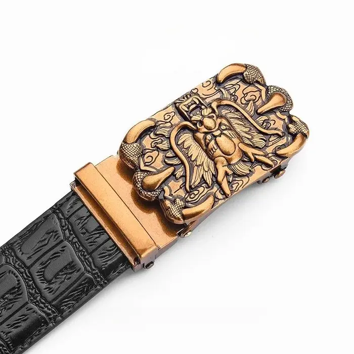Ceinture en cuir véritable pour homme de haute qualité, motif crocodile, boucle chinoise Loong, ceintures pour homme, cadeau parfait pour la fête des pères