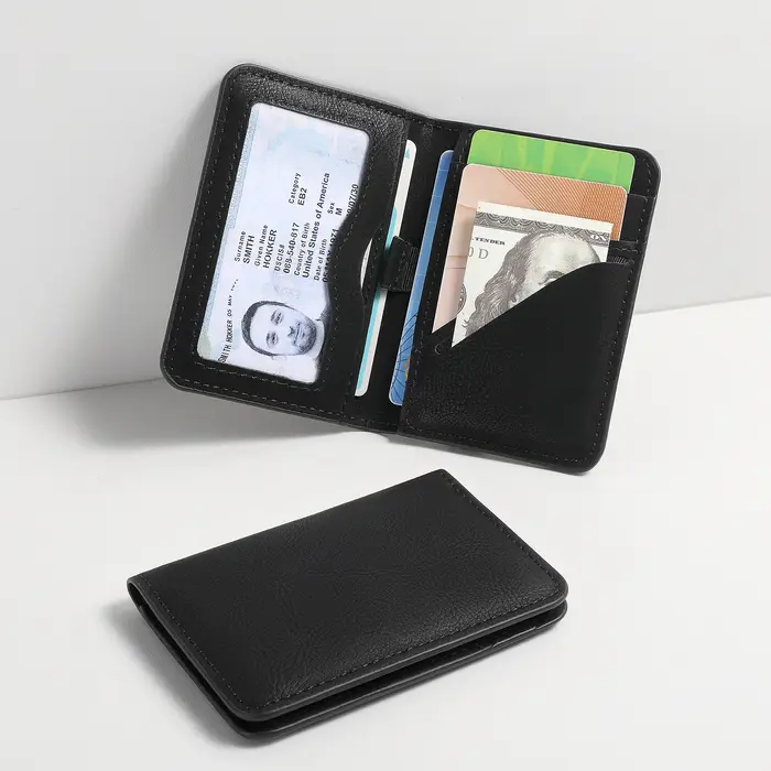 Portefeuille de poche avant en cuir pour hommes, blocage Rfid, mince, minimaliste, porte-carte de crédit, portefeuille Ultra fin avec fenêtre d'identification