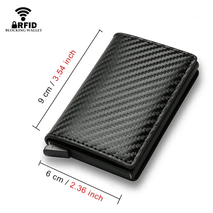 Anti Rfid fibre de carbone ID porte-carte de crédit hommes portefeuilles Mini automatique Pop up