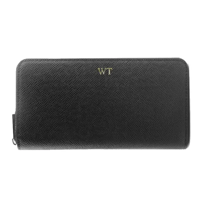 Portefeuille Long en cuir Saffiano véritable avec lettres personnalisées