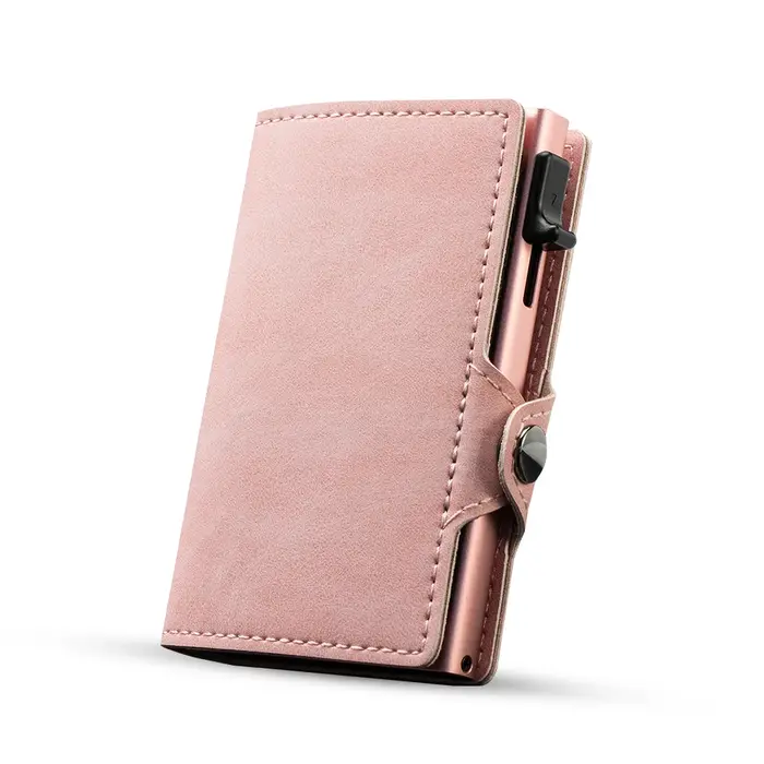 CASEKEY portefeuille rose mince minimaliste en cuir Pop UP
