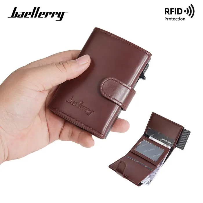 Baellerry Porte-cartes en aluminium pour homme avec bouton coulissant pop-up automatique