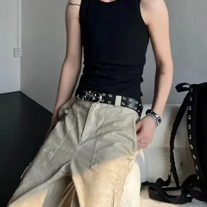 Ceinture Punk en cuir PU ajouré Y2K pour hommes et femmes