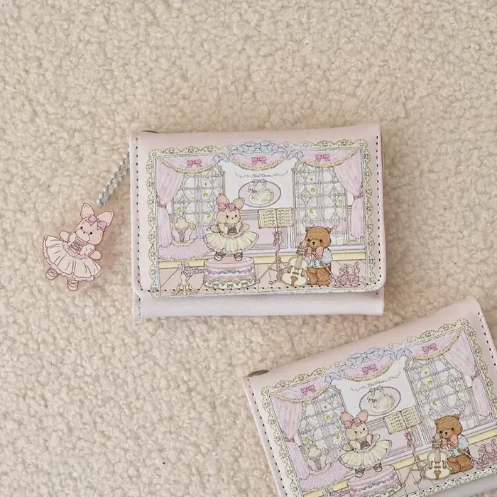 Portefeuille lapin ours série pique-nique de printemps pour fille
