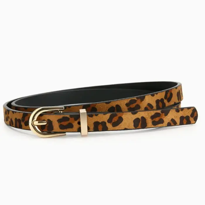 Ceinture fine en PU à imprimé léopard style bohème rétro