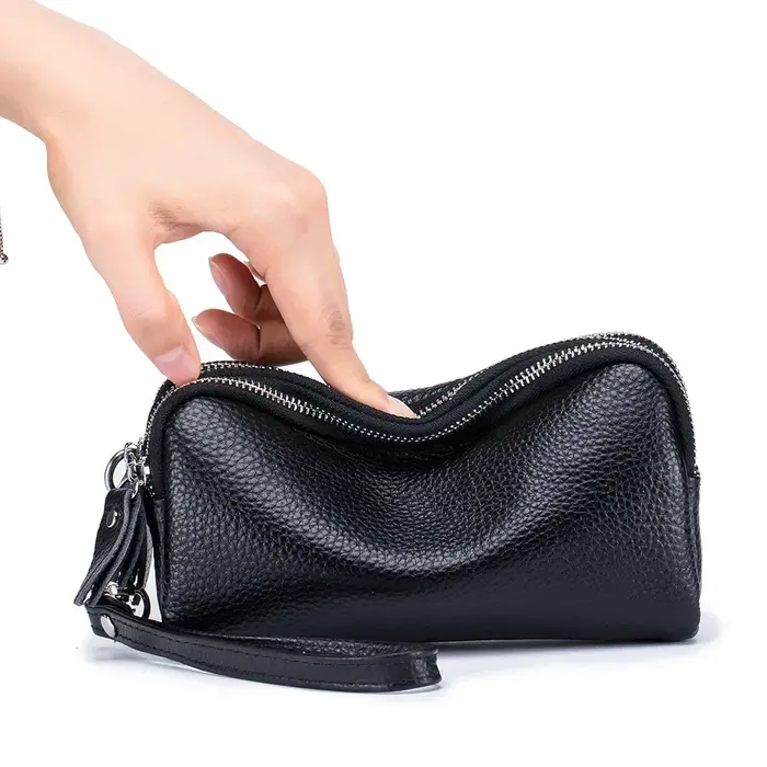 Portefeuille long en cuir véritable pour femme