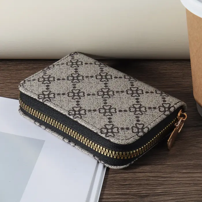Portefeuille court minimaliste pour femmes avec fermeture éclair enveloppée autour