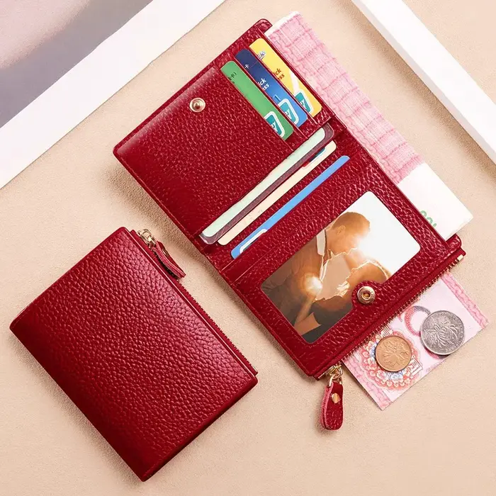 Portefeuille court multi-cartes en cuir PU grainé avec fermeture éclair WERLLANDS