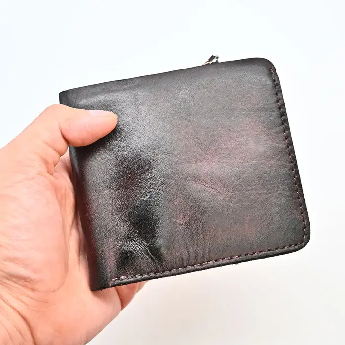 Portefeuille en cuir beige fait à la main pour hommes