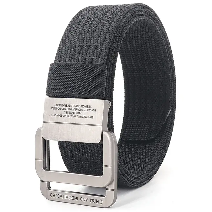 Ceinture en toile à double anneau en métal unisexe