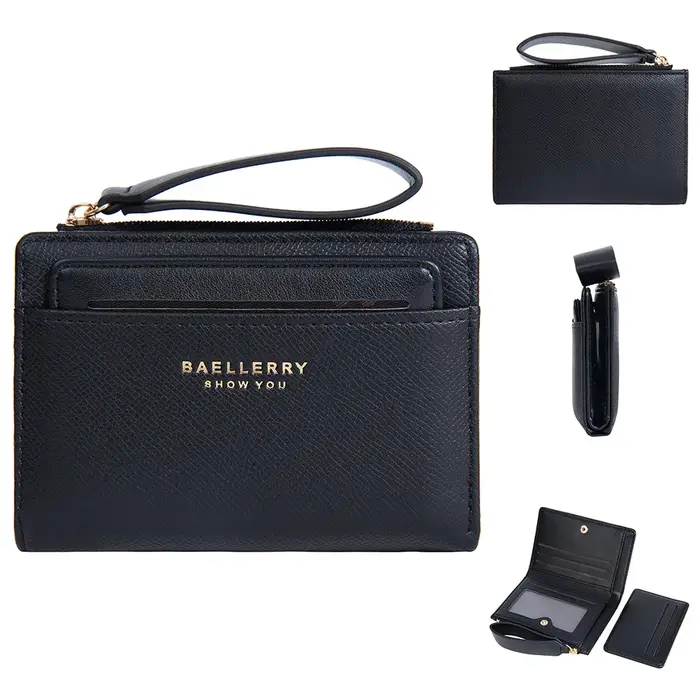 Portefeuille court multi-cartes Baellerry Slim pour femmes, en cuir PU de luxe, porte-monnaie noble