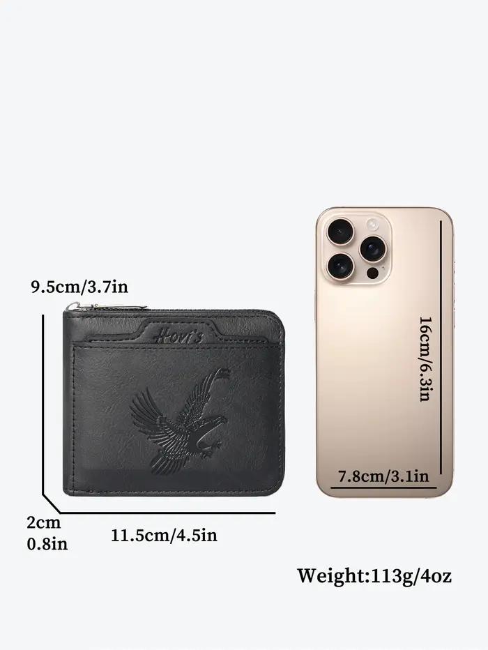  Portefeuille en cuir PU gaufré HOVIS Eagle pour hommes