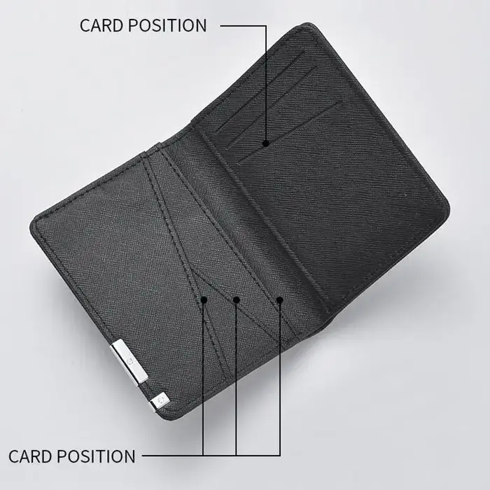 Portefeuille fin en similicuir noir de style professionnel avec plusieurs emplacements pour cartes