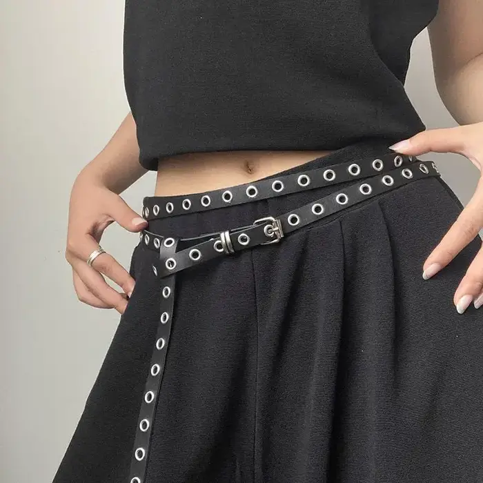 Ceinture Double cercle noire unie polyvalente pour femmes en cuir PU pour décoration de robe et de jean