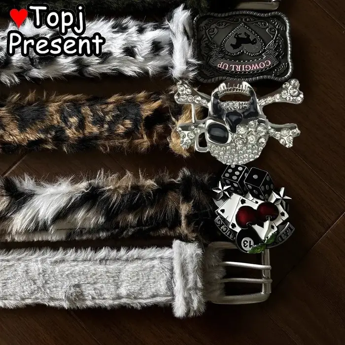 Léopard luxe pour petite amie Y2K Harajuku rétro Western Cowgirl Cowboy Punk fourrure