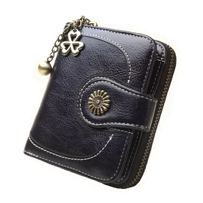 Femmes Vintage portefeuilles en cuir graissé fleur dames fermeture éclair porte-monnaie femme petite pochette sac d'argent portefeuille porte-carte de crédit