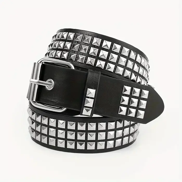 Nouvelle ceinture à rivets carrés 2026, ceinture en métal à pyramides, ceinture punk pour hommes et 