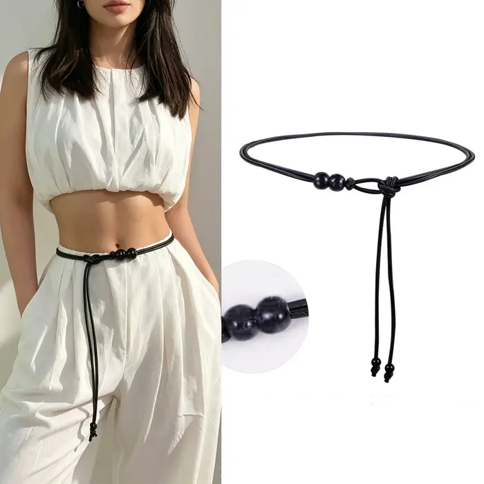 Ceinture ajustable marron pour femme avec perles, ceinture amincissante pour robes, chemises, vestes – Rehausseur de style jour et nuit