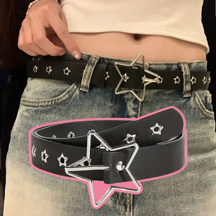 Ceinture Y2K Punk Star à œillets et rivets noirs