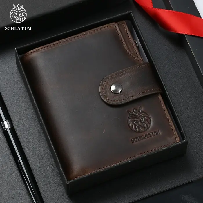 SCHLATUM en cuir véritable hommes portefeuille d'affaires RFID