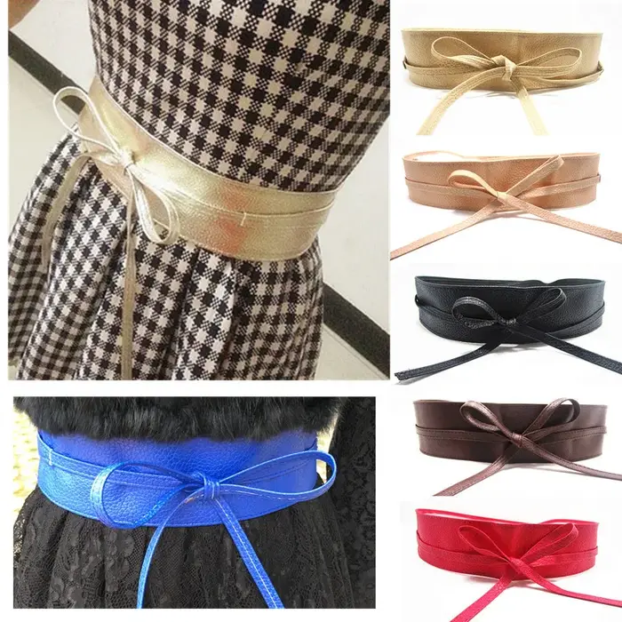 Mode femmes ceinture pour robe en cuir PU nœud large ceintures