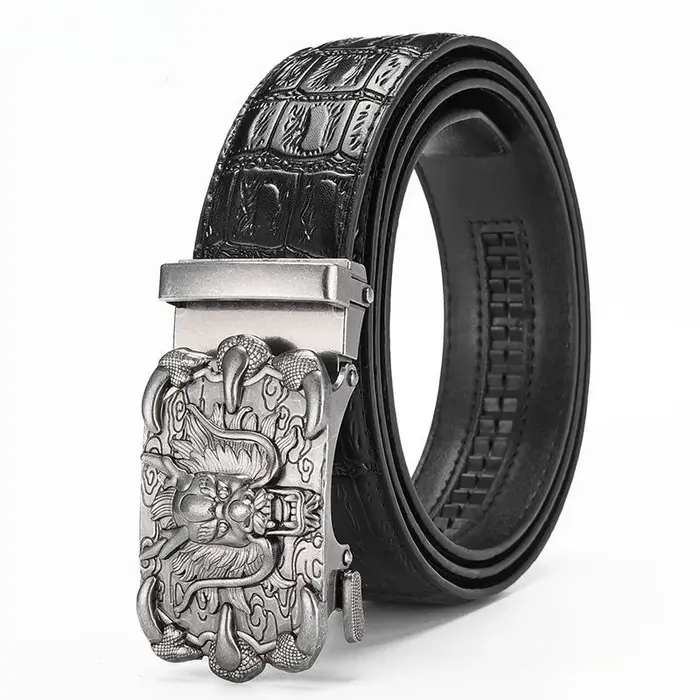 Ceinture en cuir véritable pour homme de haute qualité, motif crocodile, boucle chinoise Loong, ceintures pour homme, cadeau parfait pour la fête des pères