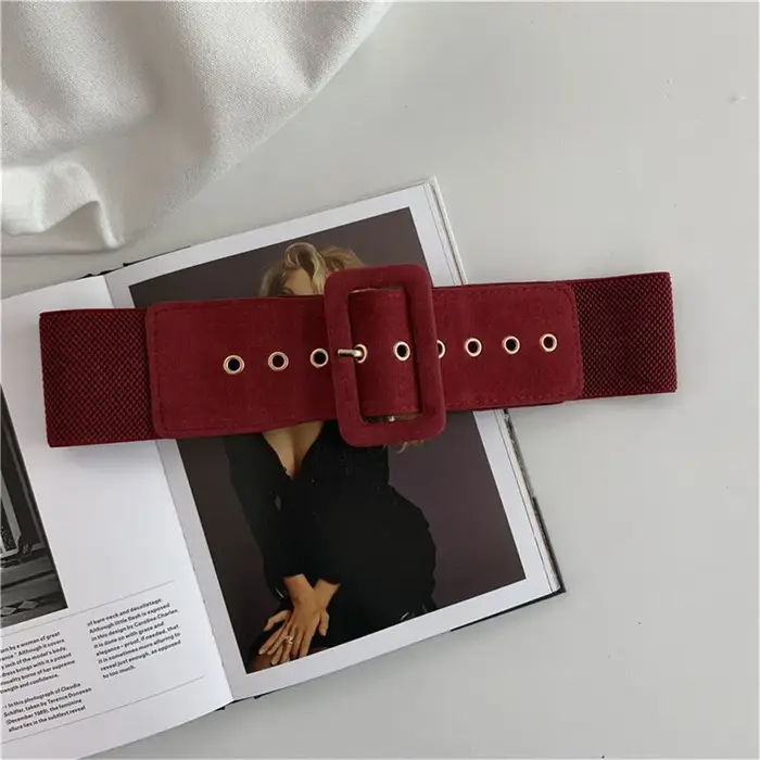 Ceinture extensible pour femmes, large, boucle en métal, bracelet en cuir, robe élastique, manteau, 