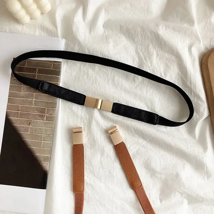 Ceinture artificiel astique Fine pour Femme, 1 Pièce, Sangle de Commande, Design Élégant, Noir, Marron