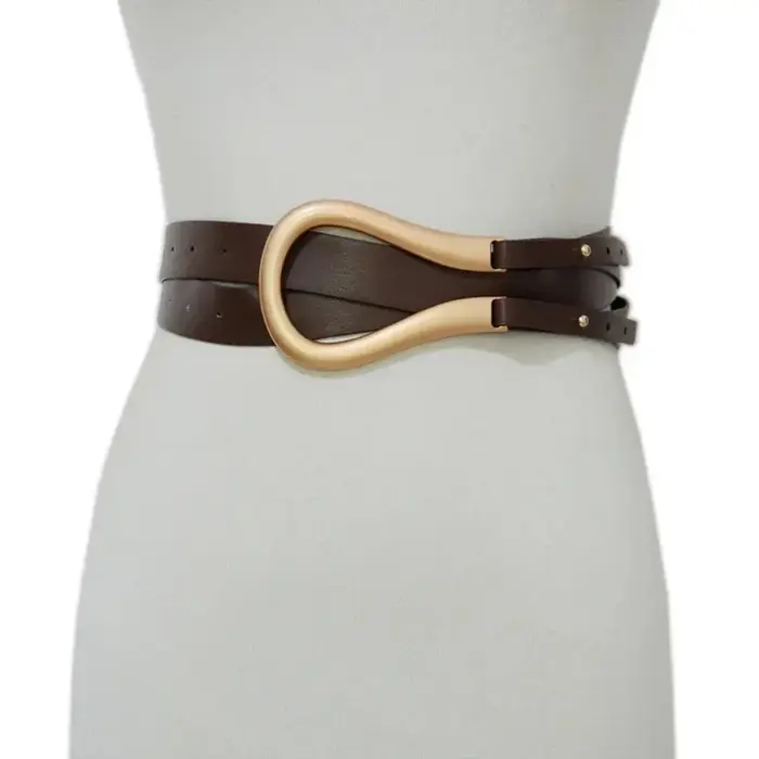 EnvironWomen-Robe skinny en cuir solide, double ceinture ronde