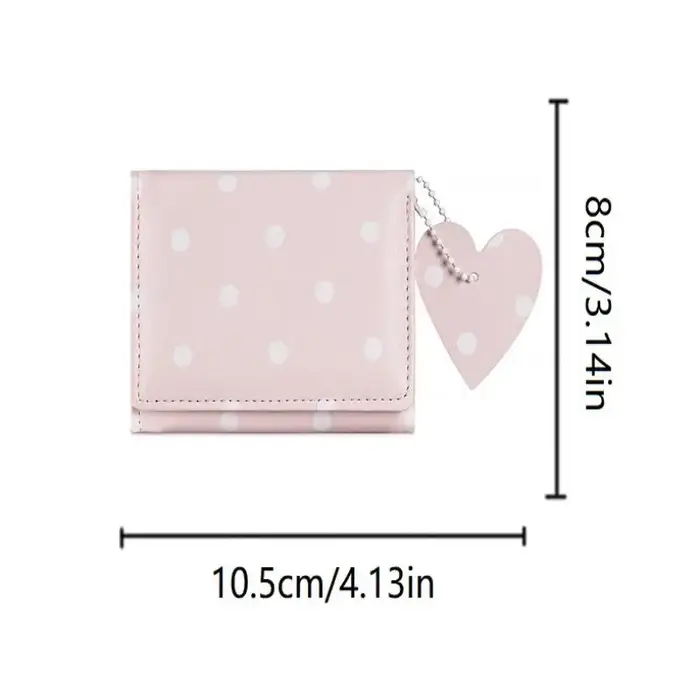 Petit portefeuille en cuir PU à pois avec joli pendentif en forme de cœur et design compact