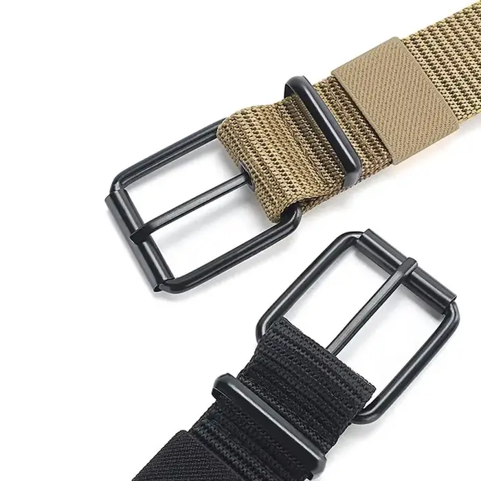 Ceinture en cuir à boucle ardillon en toile poreuse pour hommes