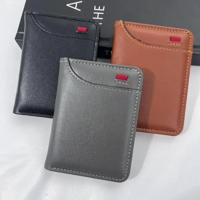 Portefeuille portable super fin en cuir PU, mini porte-cartes de crédit, porte-monnaie, porte-cartes pour hommes, portefeuille fin, petit et court