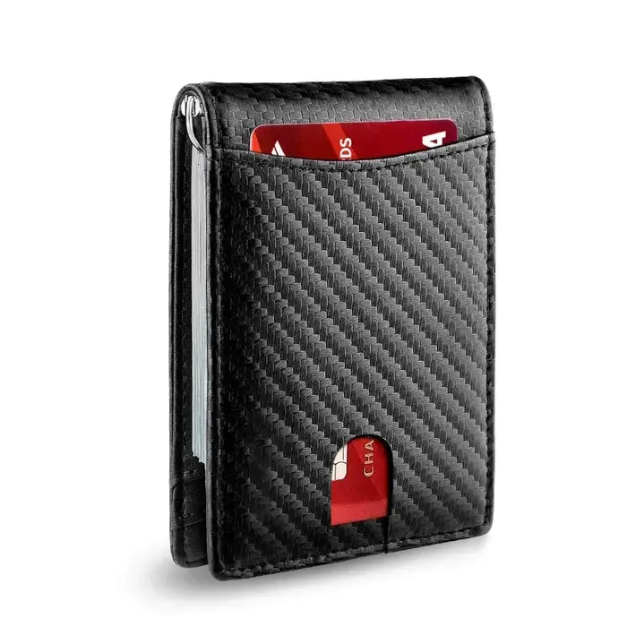 Portefeuille Rfid personnalisé porte-carte en Fiber de carbone cuir minimaliste hommes portefeuille 