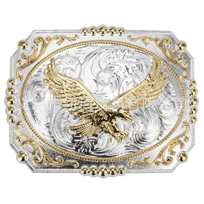 Grande boucle de ceinture dorée aigles et chevaux