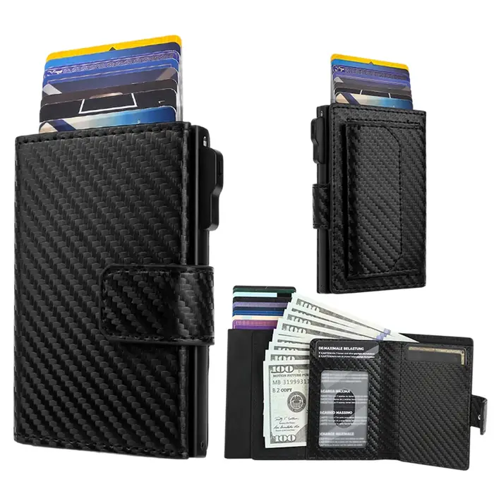 Porte-cartes en aluminium pour hommes : portefeuille mince avec poche avant bloquant RFID avec fenêt