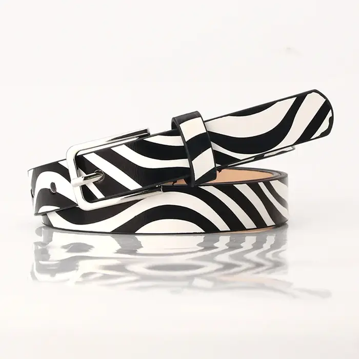 Ceinture en cuir fin à imprimé léopard unique et tendance, style niche, imprimé zèbre, pour femme, à