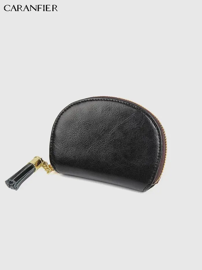 CARANFIER femmes porte-monnaie véritable cuir de vachette fille portefeuilles RFID cartes pochette mode couleur unie gland fermeture éclair coquille sac