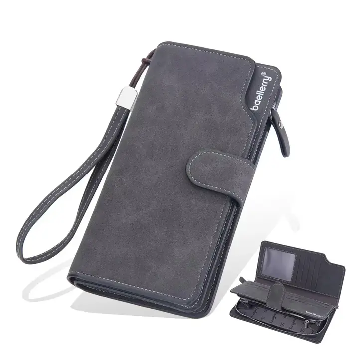 Baellerry Vintage hommes Long portefeuille sac à main nom gravure grande capacité mâle porte-monnaie