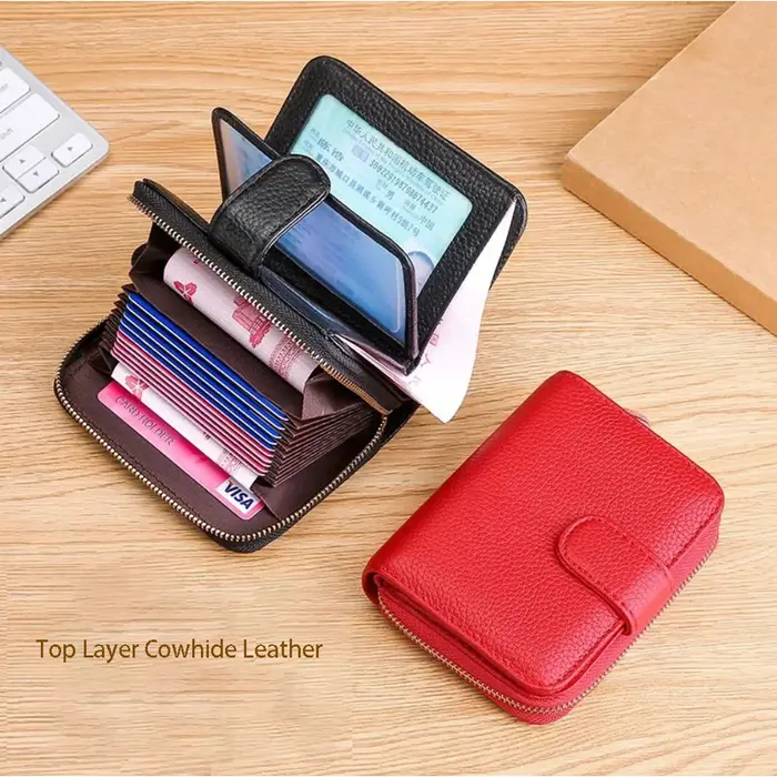 Portefeuille en cuir véritable hommes femmes multi-fonctionnel première couche peau de vache RFID porte-monnaie