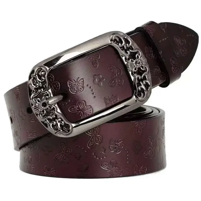 Ceinture vintage pour femme avec gaufrage - design à boucle large, texture élégante en cuir synthéti
